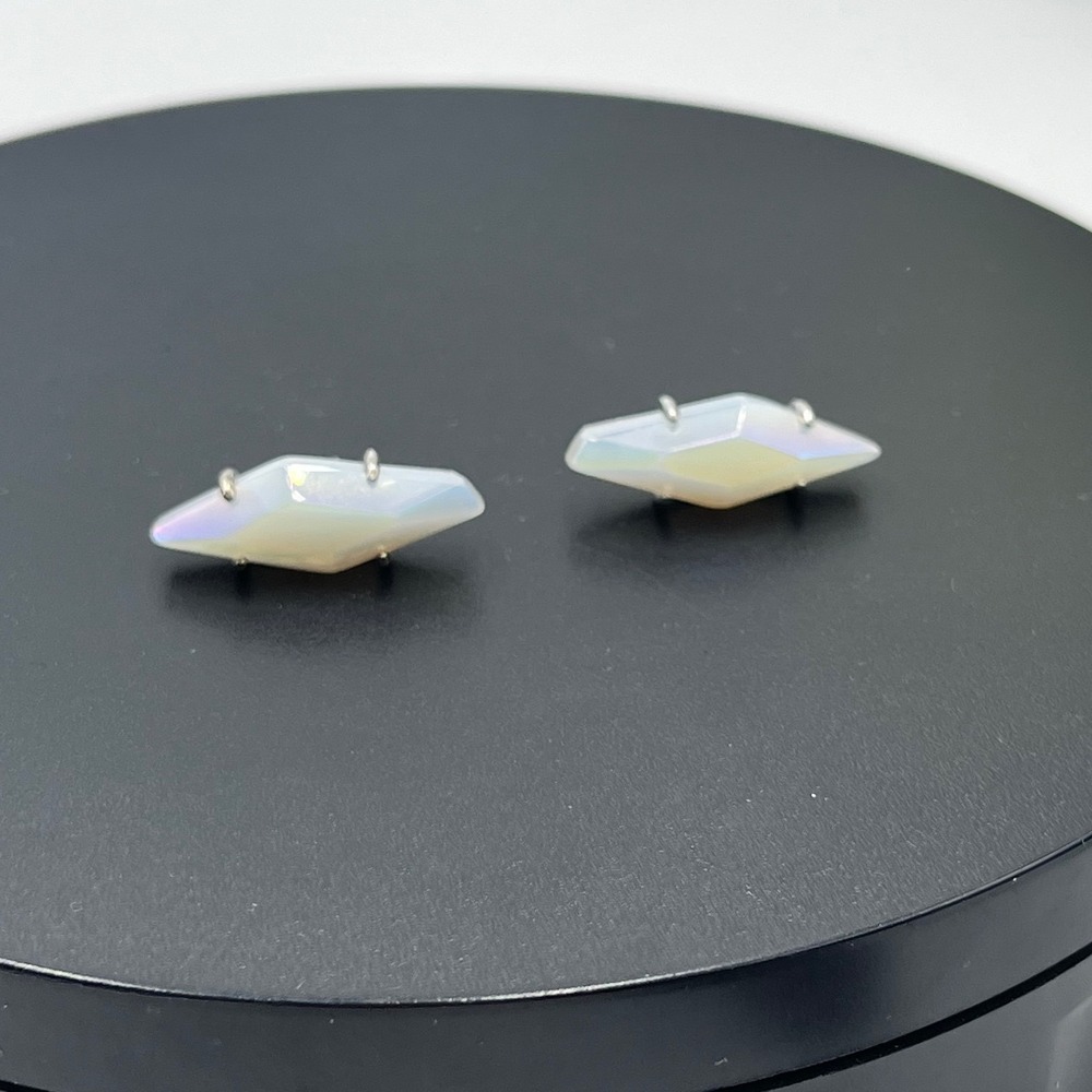 Kendra Scott Belinda Iridescent White Banded‎ Agate Silver Stud Earrings